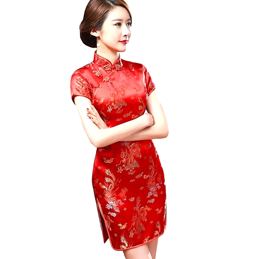 Red gold qipao Red Dragon Dress NWOT